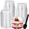 Alaeseje 50 Pack 12 oz Disposable Clear Plastic Cups,PET Dessert Cups with Lids and Spoons,Disposable Snack Bowls for Cupcake,Pudding,Snacks,Yogurt,ParfaitFruits,Mousse view 1