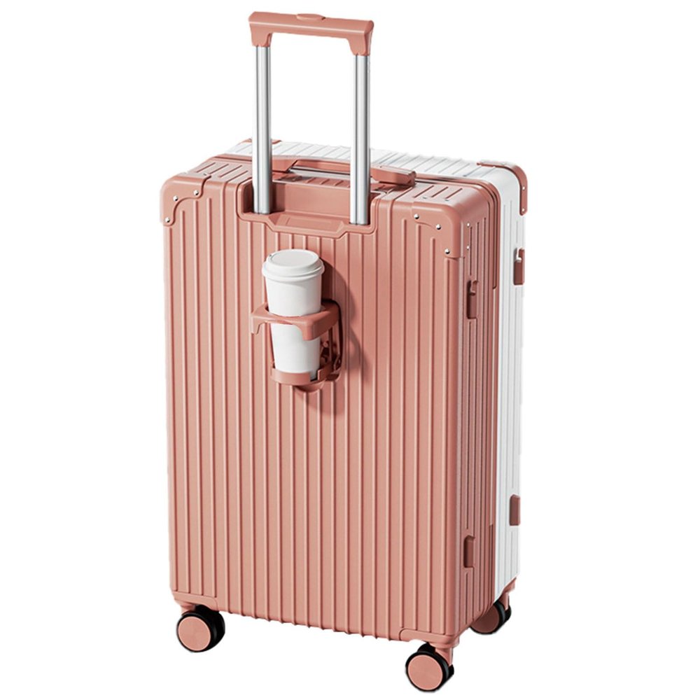 DLBJZQXC Stylish Textured Line Suitcase, High Volume Swivel Universal Wheel Trolley Case, Resistant To Drops And Pressure, Storage Box (Color : 22 Rack, Size : Rose White)