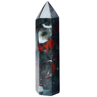 FZBHRO African Bloodstone Crystal Towers 6 Faceted Quartz Point Obelisk Red Healing Crystal Wand 0.4-0.6 Pound
