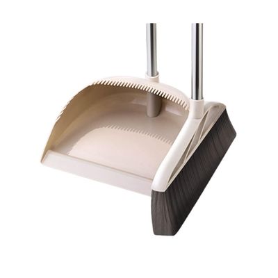 SUREK Modern Standing Broom and Dustpan Set Khaki Stainless Steel Long Handle Cleaning Supplies for Kitchen Convenient