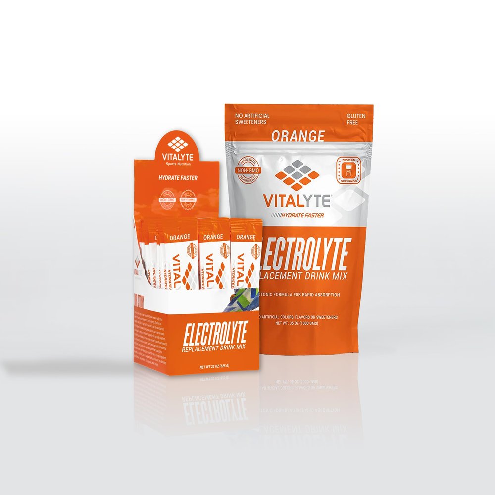 Vitalyte Electrolyte Powder Drink Mix Bundle, 1 Standup Pouch + 25 Count Packet, Gluten Free Post Workout Powder Drink Mix, Orange Flavor