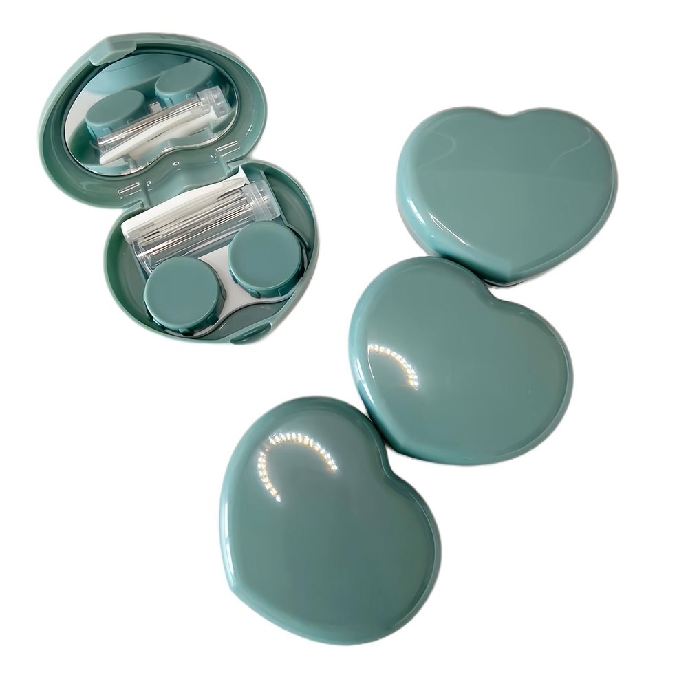 BEDARTIST 4 Pack Heart Shape Contact Lens Cases, Travel Eye Contacts Case Box Holder, Portable Contact Lenses Tweezers Remover Tool Solution Bottle Kit for Daily Outdoor Traveling (Blue)