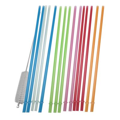 12.4 inch Reusable Plastic Straws, Extra Long Colorful Tritan Tumbler Replacement Straws for Stanley Cups, 1 Gallon, 64/40/ 32 oz Water Bottles, Set of 12 with Brush