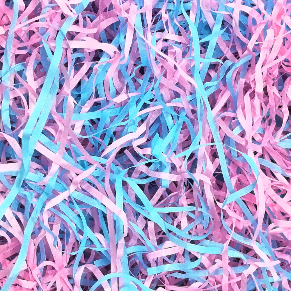 Amsthow Shred Paper Filler Gift Wrap Basket Grass 1/2 LB Blue and Pink Cut Packing Filling Raffia Paper for Boy or Girl Box Birthday Party Decoration Valentine Day