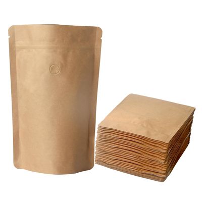 100 Pack Kraft Coffee Bags with Zipper Lock, High Barrier Resealable Stand Up Coffee Pouches, Degassing Valve for Coffee, Size for 32oz/1kg Beans or Grounded