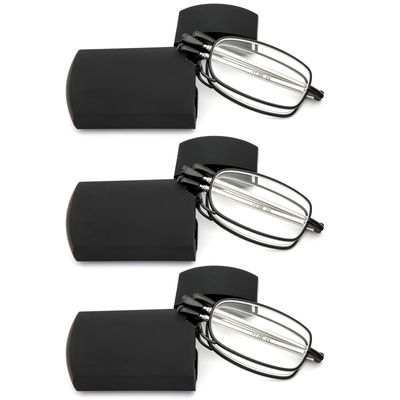 REAVEE 3 Pack Folding Reading Glasses for Men Women, Blue Light Blocking Computer Readers Spring Hinge with Small Compact Case, Black 2.0