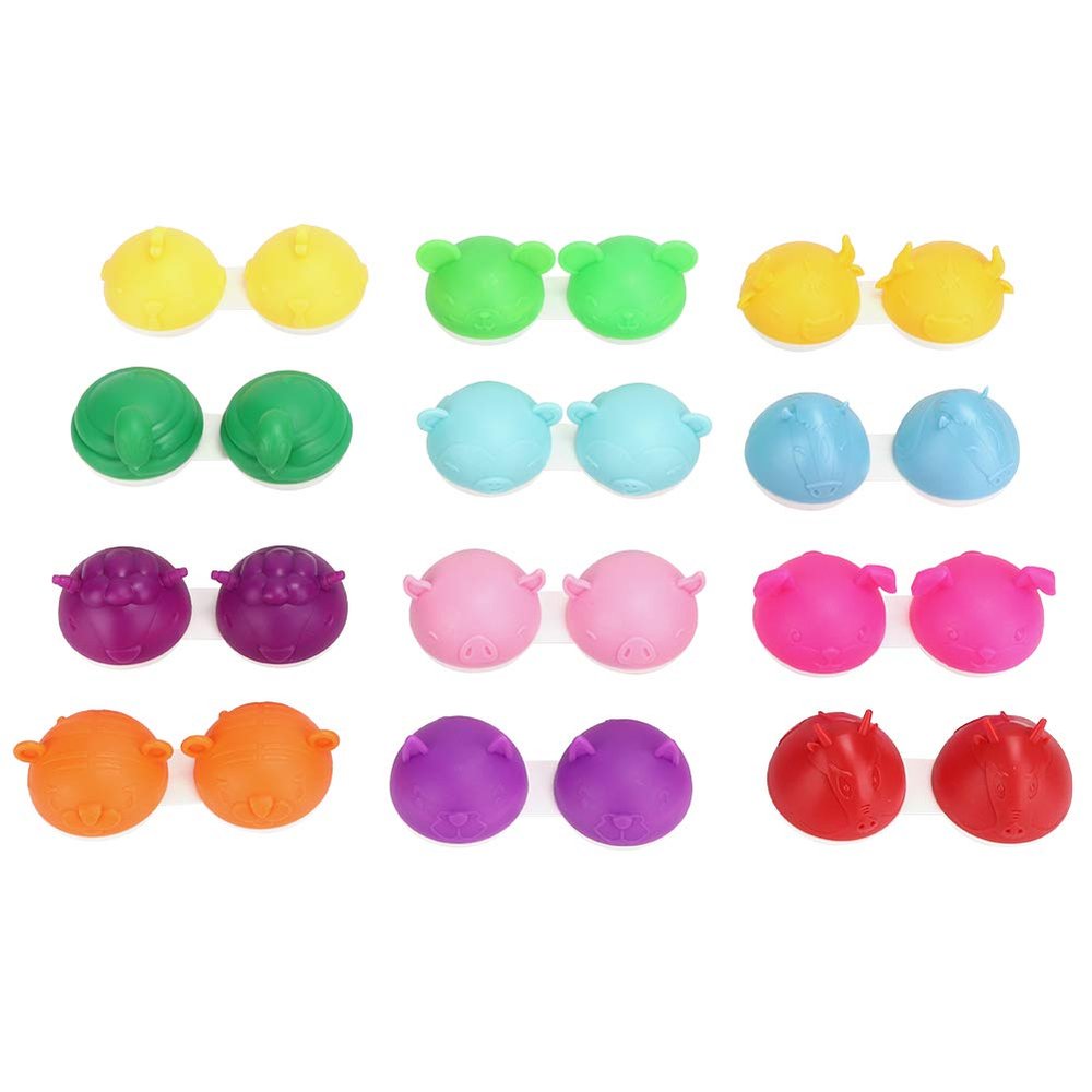 12PCS Animal Contact Lens Case, Cute Contact Lens Case Colored Contacts for Eyes Case Travel Contact Lens Case