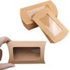 30pcs Kraft Paper Mini Pillow Packaging Box with Clear Window, Box Treat Gift Packaging Box for Bakery Candy Chocolate Jewelry Display Wedding Party Favor ( medium-sized, 6.3 x 2.83 x 0.98 inches)
