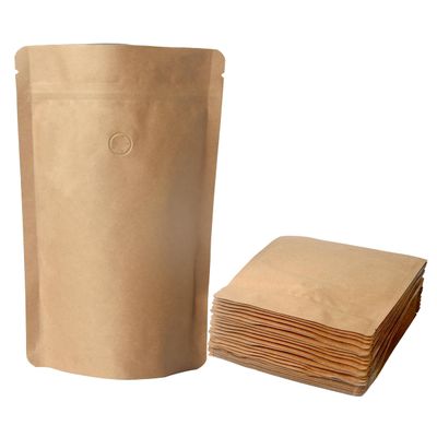 50 Pack Kraft Coffee Bags with Zipper Lock, High Barrier Resealable Stand Up Coffee Pouches, Degassing Valve for Coffee, Size for 12oz/340 Grams Beans or Grounded