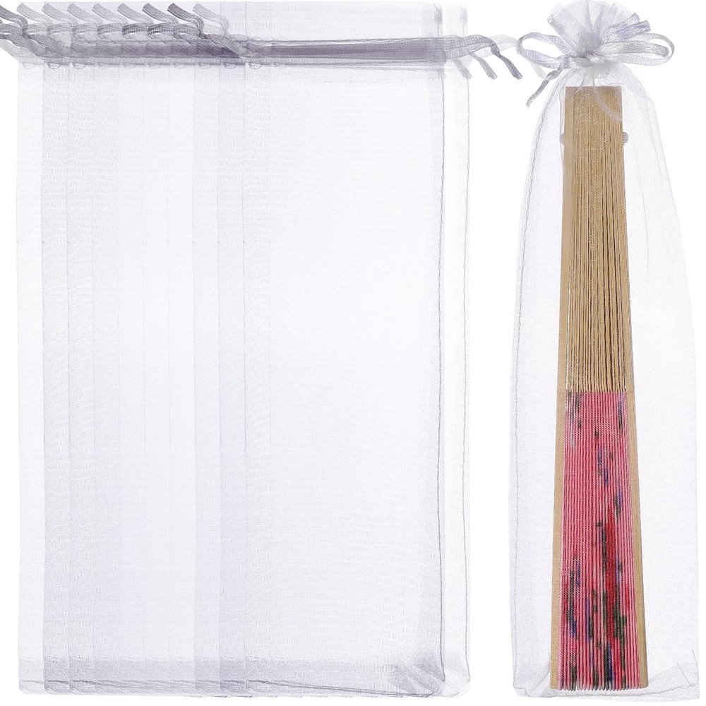 AOKWAWALIY 50pcs Drawstring Organza Bags Hand Fan Bags Folding Fan Dust Bag Small Candy Gauze Bag Clear Pouches for Candy Jewelry Party Wedding Favor(White)