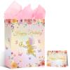3D Floral Fairy Gift Bag for Girls - Pink Butterfly Flower Happy Birthday Bag with Wrapping Paper and Card for Baby Shower Decorations view 1