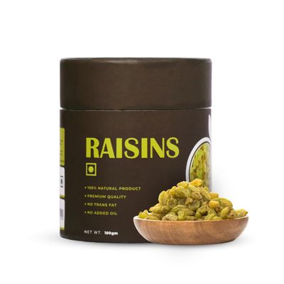 Plain Seedless Green Raisins Papertube 100% Natural Dried Grapes (Kishmish) | Nutritious, Delicious & Healthy Snack, Source of Fibre in Nuts, No Preservatives-100gm