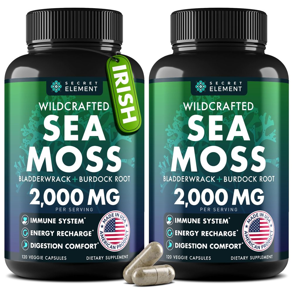 Sea Moss Capsules - Irish Sea Moss Advanced with Burdock Root, Bladderwrack & Muira Puama for Immunity, Gut, & Energy - Superfood Sea Moss Supplements w/Raw Sea Moss Powder (2 Pack)