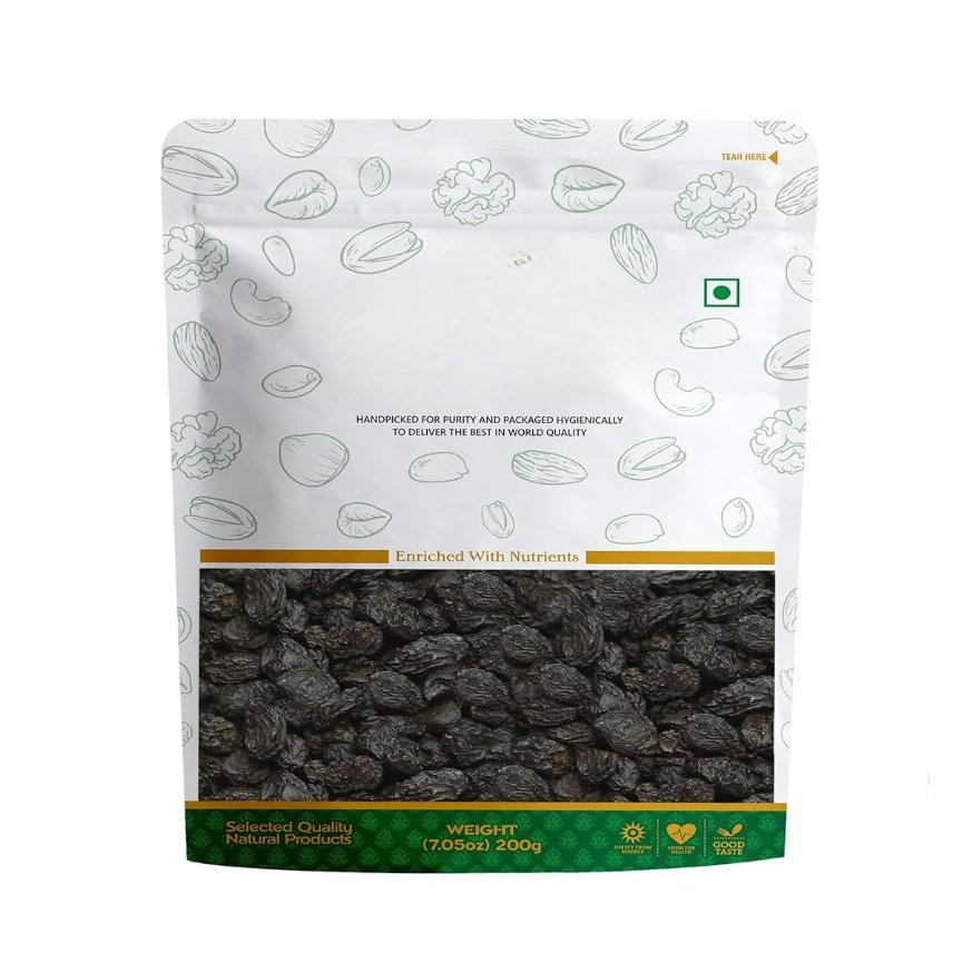Black Raisin (Afghani Seedless) Dry Grapes,Rich In Nutiritons| No added Preservatives | Rich In Iron| Healthy Sweet & Tasty - 200 Gm
