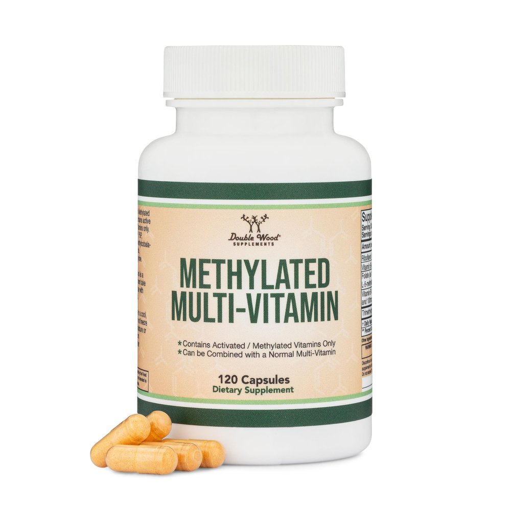 Methylated Multivitamin (Methylated and Activated Vitamins Only - Methylated B Complex with Trimethylglycine (TMG) and Methylfolate)(Non-GMO, Gluten Free MTHFR Supplement) 120 Capsules by Double Wood