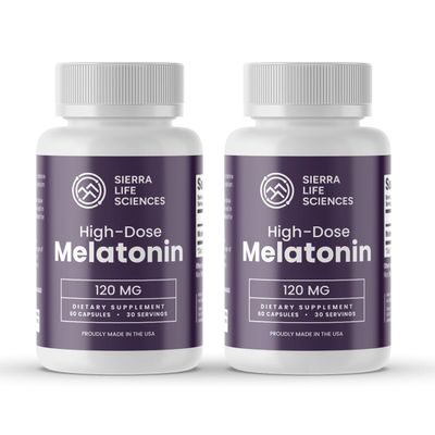 Sierra Life Sciences 120 mg High Dosage Melatonin - Extra Strength High Potency Supplement, Vegan Non-GMO, Made in USA, Easy-to-Swallow Capsules 120 Count (60 Servings)