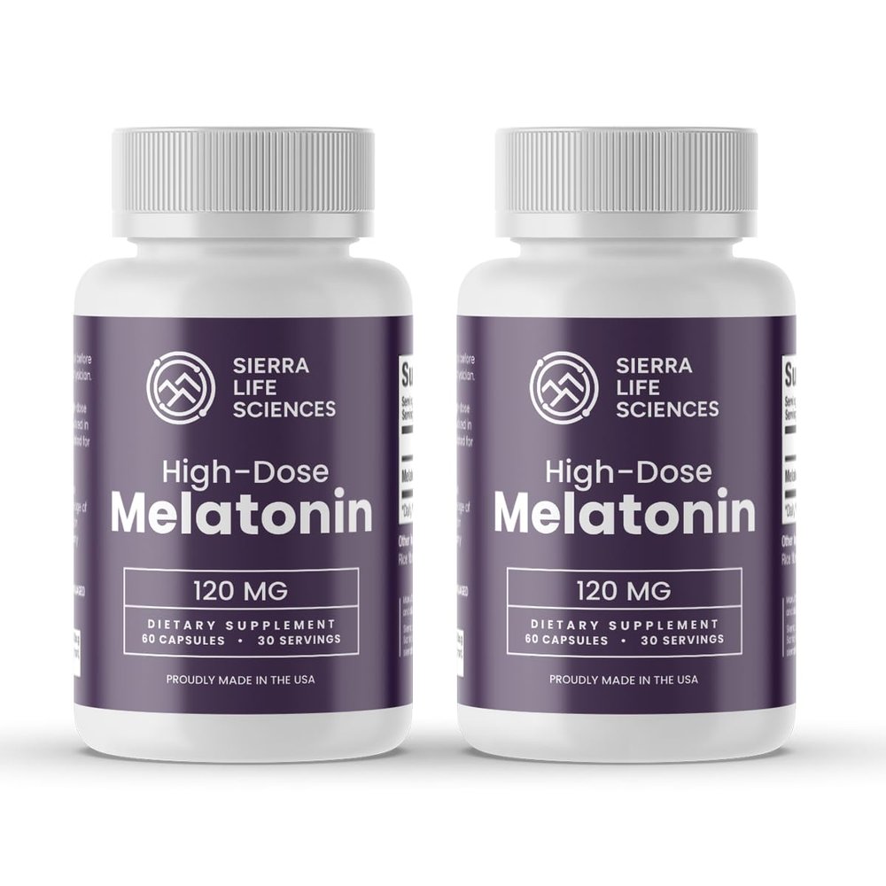 Sierra Life Sciences 120 mg High Dosage Melatonin - Extra Strength High Potency Supplement, Vegan Non-GMO, Made in USA, Easy-to-Swallow Capsules 120 Count (60 Servings)