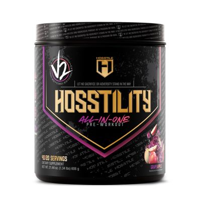 HOSSTILE Hosstility V2 Pre-Workout Powder, All-in-One Pre-Workout Supplement for Energy, Focus & Pump Support, Grape Apple, 40/20 Servings