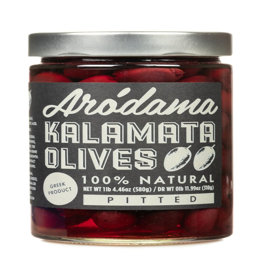 ARODAMA KALAMATA OLIVES | PITTED | 100% NATURAL | SINGLE JAR | NET WT 20.46 Oz (580g) | Greek Product | Mediterranean Diet | Keto & Paleo Diet | Gluten Free | Vegan