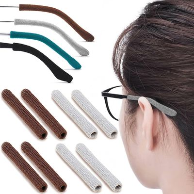 4 Pairs Eye Glasses Ear Grippers, Soft Knitting Cotton Arm Cushion for Glasses Behind Ear, Anti Slip Eye Glass Ear Grips, Non Slip Ear Pads for Glasses, Eyeglasses Temple Tips for Pain (Brown&Grey)