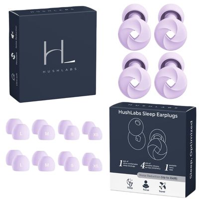 2 Pairs Earplugs for Sleeping, Noise Cancelling, Snoring, Airplanes, Loud, Focus, Comfortable, Safe, Soft, Hypoallergenic, Silicon Reusable with extraEarbuds -33dB (Violet x2)