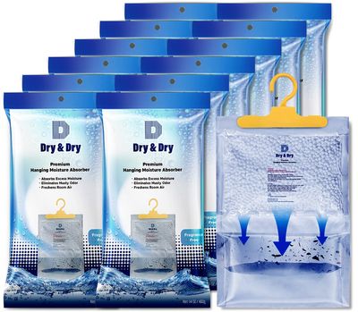 Dry & Dry 16 Pack[7 OZ] Premium Moisture Absorbers Dehumidifiers for Home Dehumidifier for Basement Dehumdifiers for Bedroom Small Dehumidifiers - Dehumidifiers Moisture Absorber, Blue & White