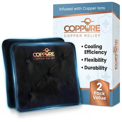 Coppure Copper Relief Large Gel Soft Flexible Medical Ice Packs for Injuries - Reusable Ice Pad Cold Pack for Back Pain, Migraine Relief Pad, Postpartum, Headache, Shoulder  15 x 11 - 2 Pack