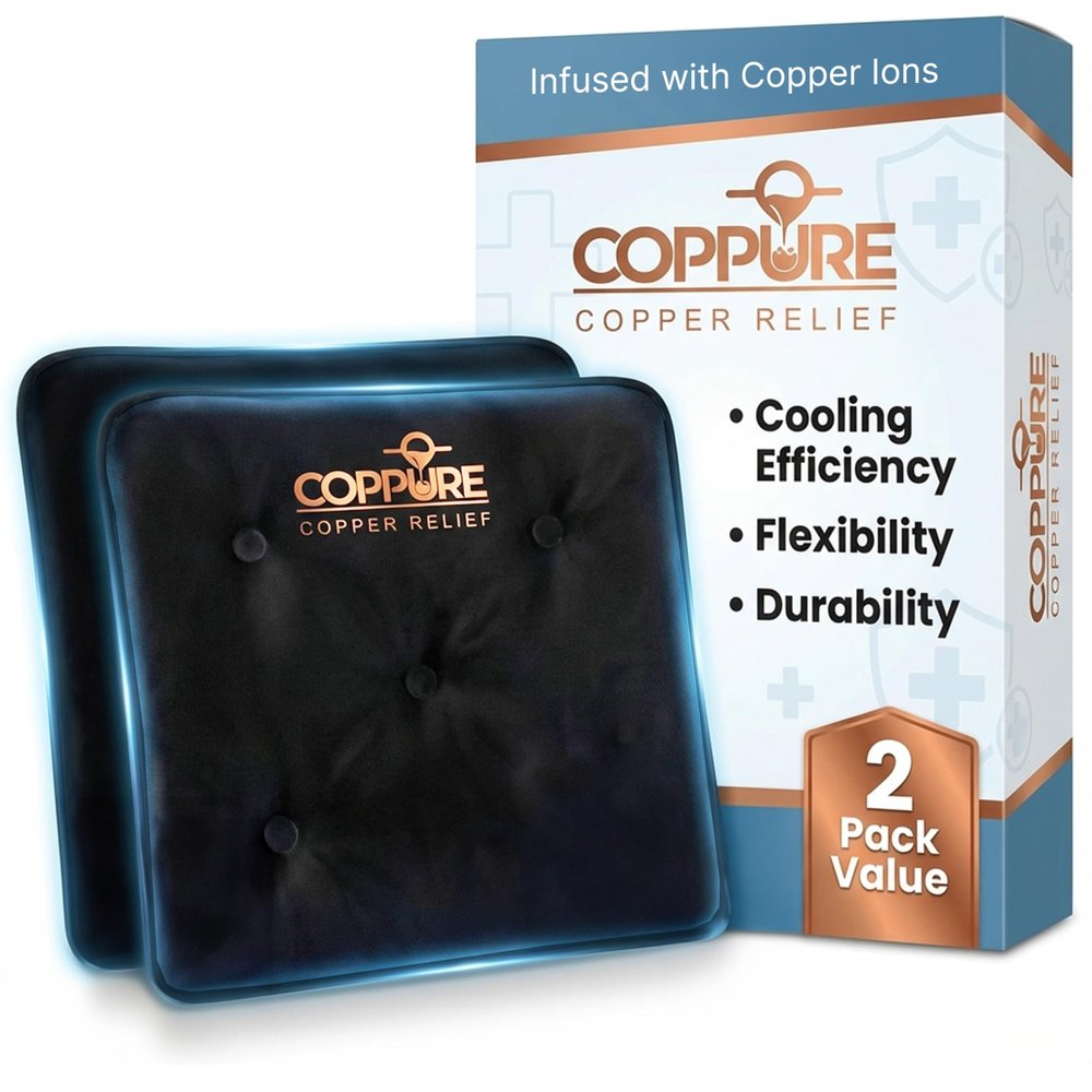Coppure Copper Relief Large Gel Soft Flexible Medical Ice Packs for Injuries - Reusable Ice Pad Cold Pack for Back Pain, Migraine Relief Pad, Postpartum, Headache, Shoulder 15 x 11 - 2 Pack