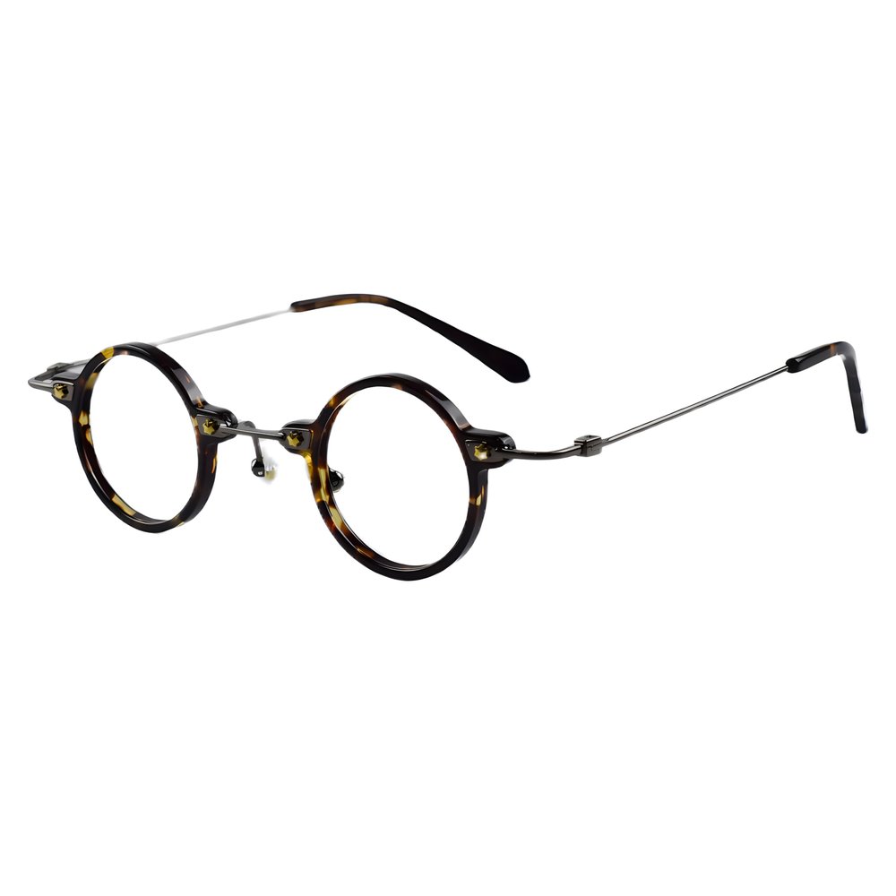 BETSION Blue Light Blocking Glasses Computer Game Vintage Small Round Acetate Eyeglasses Frames (Leopard, 5, Diopters)