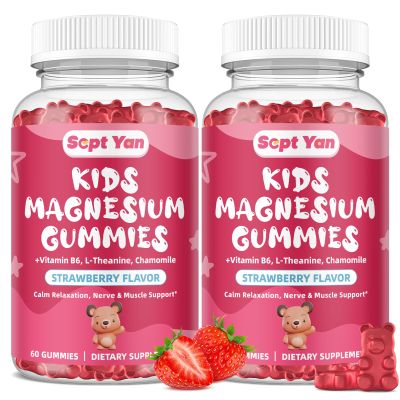 (2 Pack) Magnesium Gummies for Kids - Magnesium Citrate Supplement with Vitamin B6, L-theanine, Chamomile & Lemon Balm - Calm Magnesium for Kids & Adults Sleep, Relaxation - Strawberry,120 Gummies