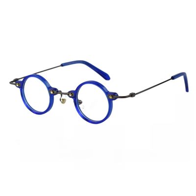 BETSION Blue Light Blocking Glasses Computer Game Vintage Small Round Acetate Eyeglasses Frames (Blue, 1.5, Diopters)