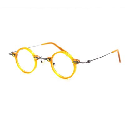 BETSION Blue Light Blocking Glasses Computer Game Vintage Small Round Acetate Eyeglasses Frames (Orange, 5.75, Diopters)