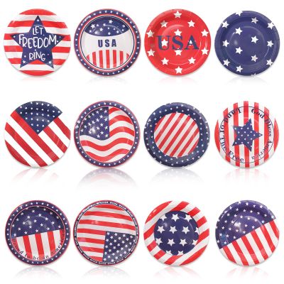 Olutacot 120 PCS 4th of July paper plates American Flag Patriotic 7 inch Plates Paper Plates Independence Day Red White Blue Holiday Party Tableware Decorations