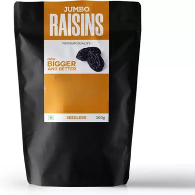 Premium Seedless Black Raisins, Kali Kishmish, Indian Large Size Munakka Dry Fruits, Jumbo Black Raisins are High in Antioxidants, Natural Source of Vitamin B12-200gms
