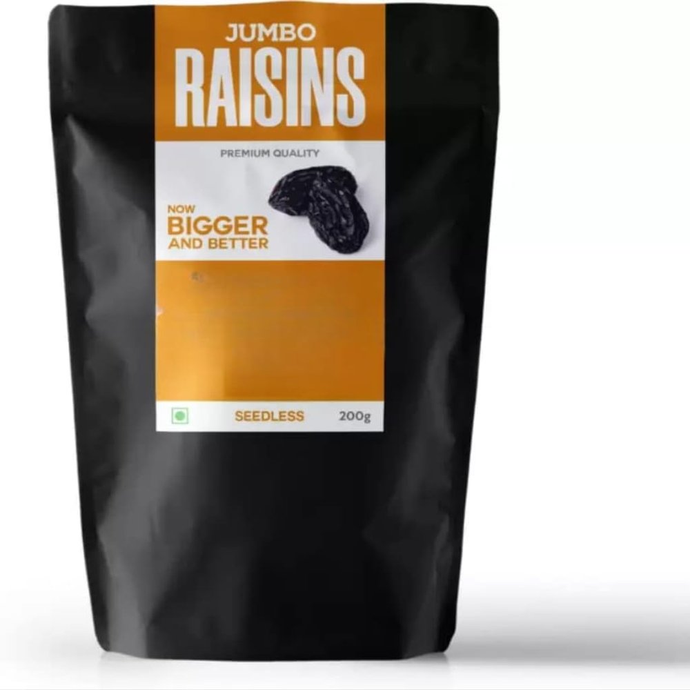 Premium Seedless Black Raisins, Kali Kishmish, Indian Large Size Munakka Dry Fruits, Jumbo Black Raisins are High in Antioxidants, Natural Source of Vitamin B12-200gms