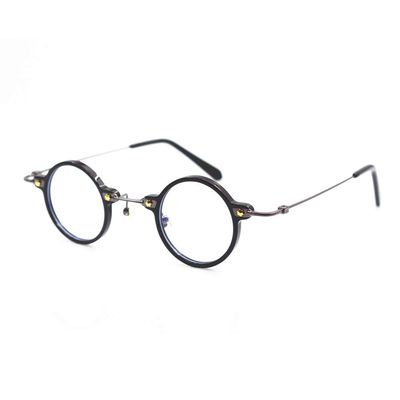 BETSION Blue Light Blocking Glasses Computer Game Vintage Small Round Acetate Eyeglasses Frames (Black, 3.75, Diopters)