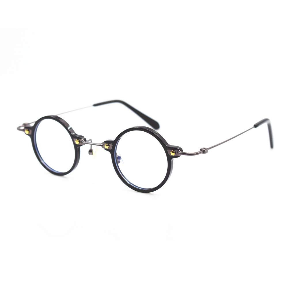 BETSION Blue Light Blocking Glasses Computer Game Vintage Small Round Acetate Eyeglasses Frames (Black, 3.75, Diopters)
