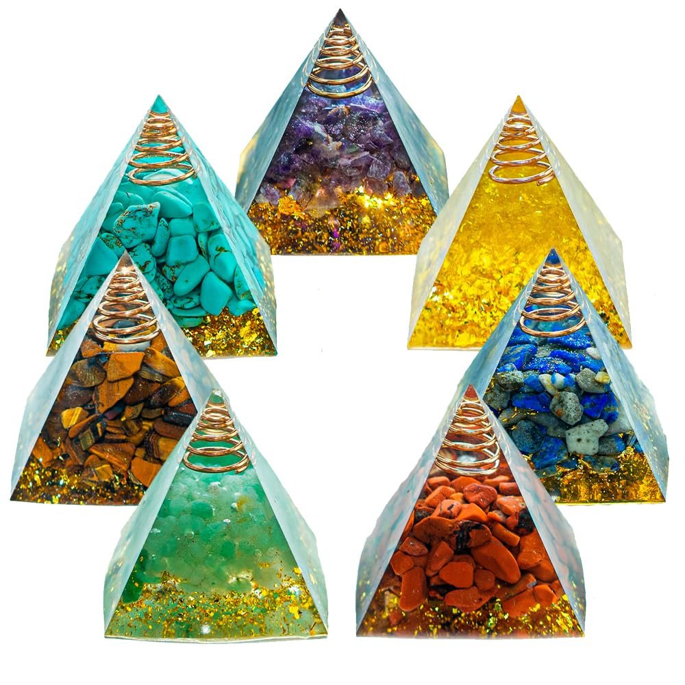 1.57inches Mini Natural Crystal Pyramid Energy Generator Quartz Amethyst Chakra Crystal Pyramid Meditation Tool Home Decoration Ornaments Gifts (Colour Mixture 1.57 inch 7pcs)