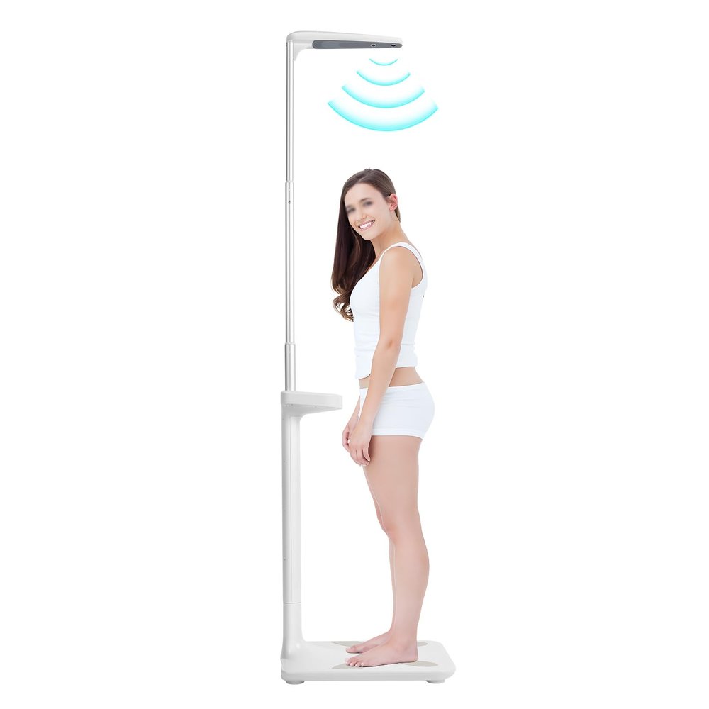 Body Weight and Height Scale Tool Digital Scale, 440lbs Capacity 80-195cm Height Body Fat Analyzer with LCD Screen for Weight/Height/Obesity Body Age, White