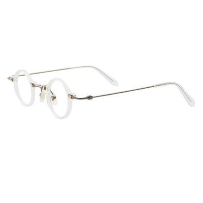 BETSION Blue Light Blocking Glasses Computer Game Vintage Small Round Acetate Eyeglasses Frames (Crystal, 2.75, Diopters)