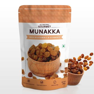 Premium Munakka Raisins - Healthy Dried Fruits, 100% Natural & Gluten-Free | Rich in Fiber, Iron, Calcium & Boosts Immunity | Delicious & Healthy Snacks -200 gm