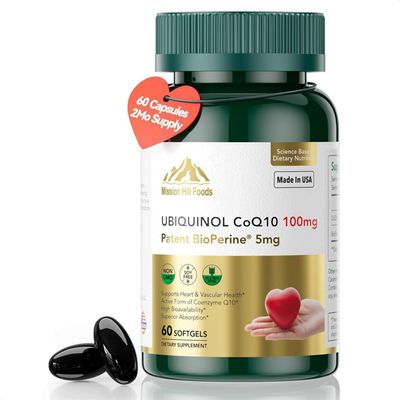 High Absorption Coq10 Ubiquinol with 5mg BioPerine, CoQ10 100mg Supplement Supports Heart, Cellular Energy & Antioxidant Defense, Non-GMO, Gluten Free Vegetarian Softgels, 60 Count - 2 Month Supply
