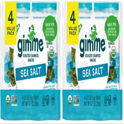 gimMe - Sea Salt - Organic Roasted Seaweed Sheets - Keto, Vegan, Gluten Free - Great Source of Iodine & Omega 3s - Healthy On-The-Go Snack for Kids Adults 4 Count (Pack of 2)