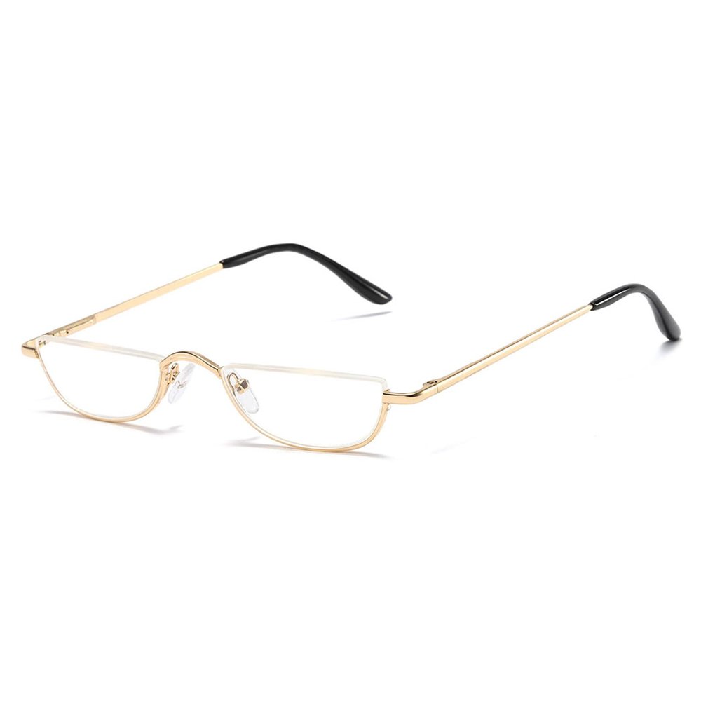 ALKAHE Half Moon Reading Glasses Semi Round Men Women Metal Readers Clear Lens Slim Half Frame Eyeglasses Gold 1.0