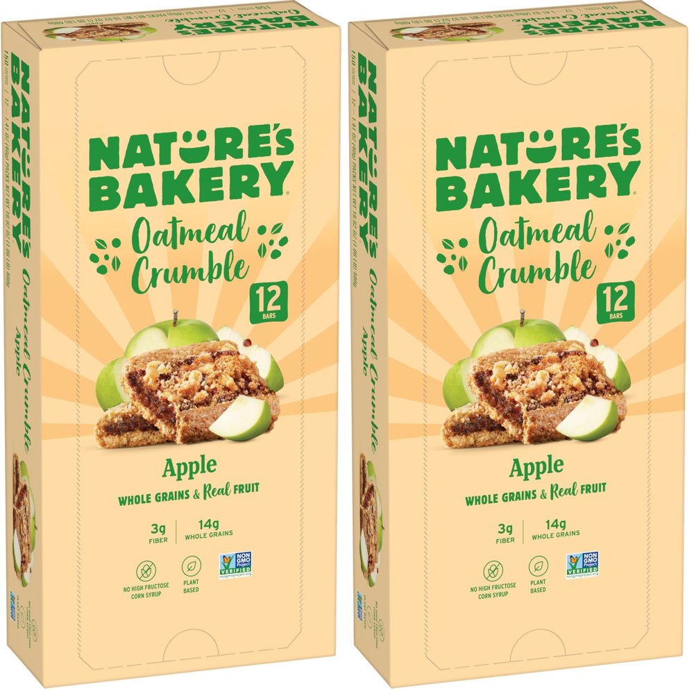 Nature's Bakery Oatmeal Crumble Bars, Apple, Real Fruit, Vegan, Non-GMO, Breakfast Bar, 1 Box With 12 Twin Packs (12 Twin Packs) (Pack of 2)