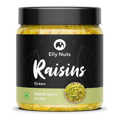Elly Nuts Green Afgani Raisins |Hari Kismish 250 gms | Dried Green Raisins |Seedless Green Raisins Routine Diet - Dry Fruit [Jar Pack]
