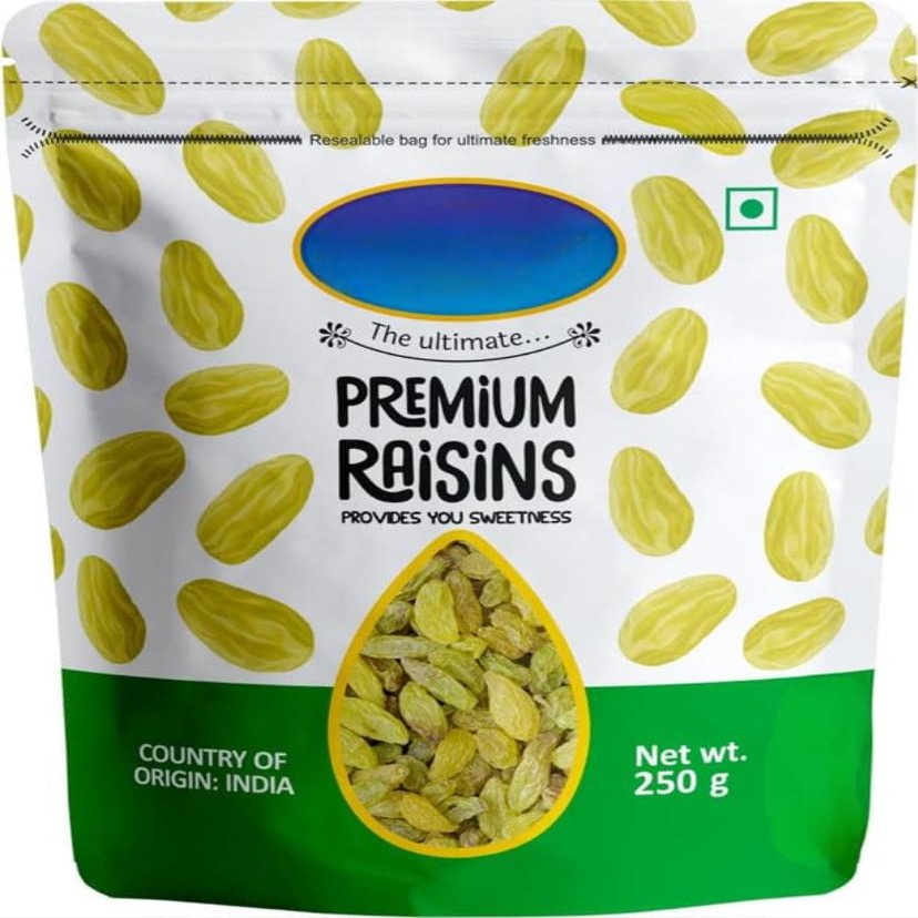 Premium Yellow Raisins, Kishmish |100% Fresh Pure Seedless Kismis Raisins | Munakka Dry Fruit |Rich in Iron, Fibre, Potassium & Boosts Immunity,Healthy Snacks - 250 gm