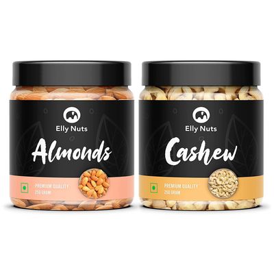 Elly Nuts Dry Fruits Combo Pack of 500 gms California Almond, 250 gms & Cashew Nuts| Kaju, 250 gms Dry Fruits Combo [ Jar Pack]