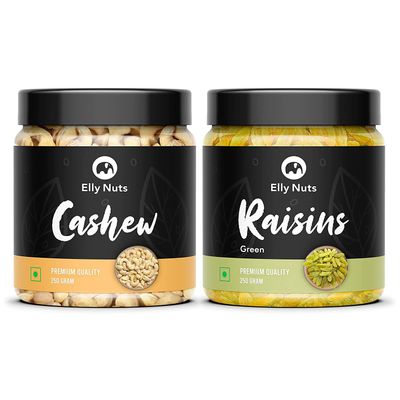 Elly Nuts Combo Pack of 500 gms Cashew Nuts| Kaju & Green Raisins| Hari Kishmish Combo Pack 250 gms Each | Kaju & Kishmish [Jar Pack]
