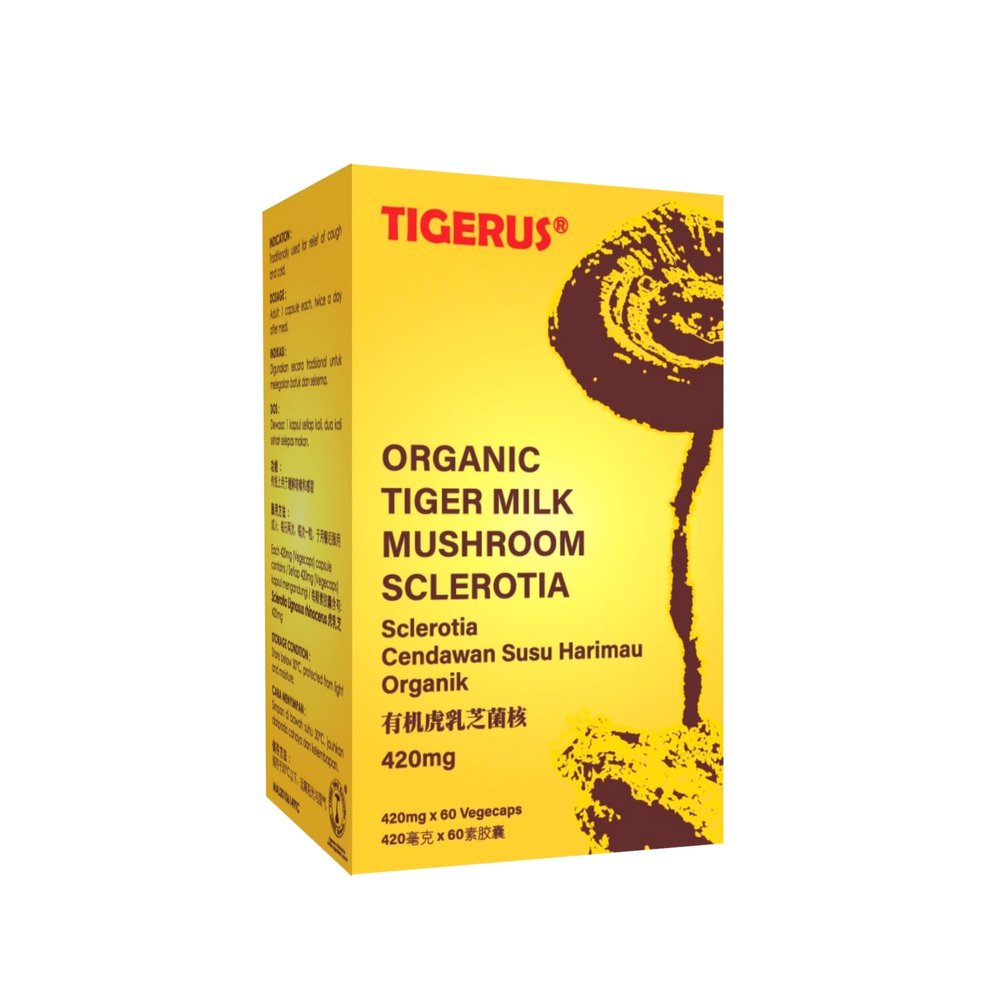 TIGERUS Tiger Milk Mushroom (LiGNO TM02 Lignosus rhinocerus Sclerotia) Malaysia, Lung Respiratory Immune Support 420mg x 60 vegecap